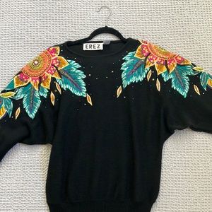NWOT vintage beaded and embroidered sweater with sun flowers